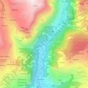 Fiernaz Dessous topographic map, elevation, terrain