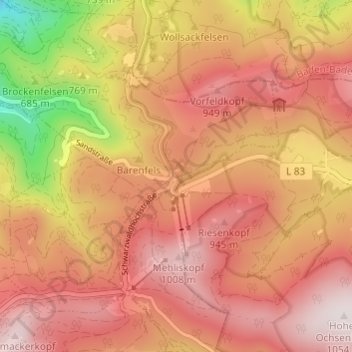 Sand topographic map, elevation, terrain