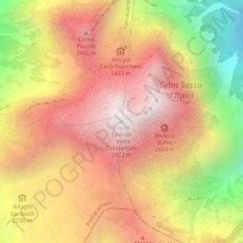 Corno Grande - Vetta Occidentale topographic map, elevation, terrain