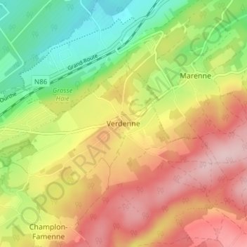Verdenne topographic map, elevation, terrain