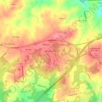 Webster Village topographic map, elevation, terrain