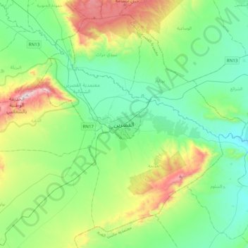 Kasserine topographic map, elevation, terrain