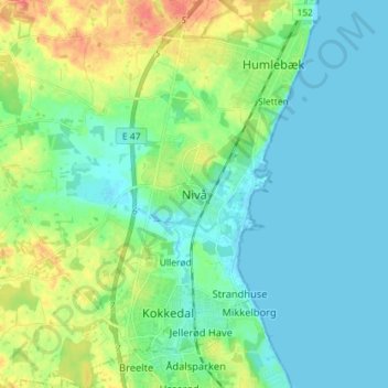 Nivå topographic map, elevation, terrain