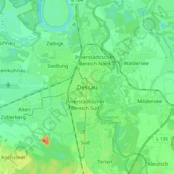Dessau topographic map, elevation, terrain