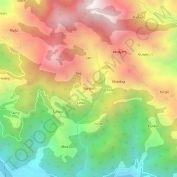 Bartha topographic map, elevation, terrain