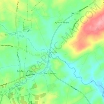 Pylesville topographic map, elevation, terrain
