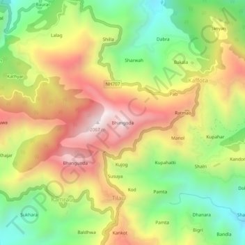 Bhimgoda topographic map, elevation, terrain