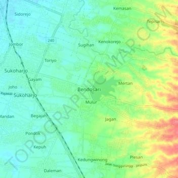 Bendosari topographic map, elevation, terrain