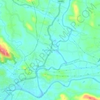Puthuppady topographic map, elevation, terrain