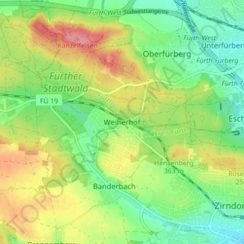 Weiherhof topographic map, elevation, terrain