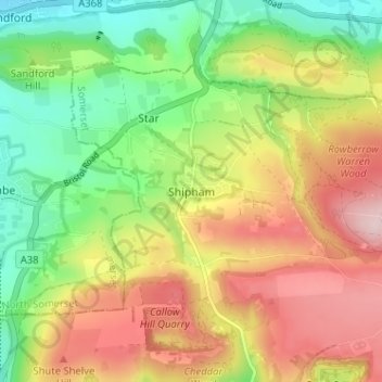 Shipham topographic map, elevation, terrain