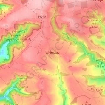 Whiteway topographic map, elevation, terrain