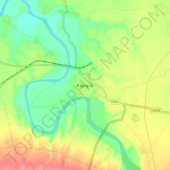 Rajpipla topographic map, elevation, terrain