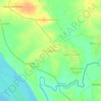 Kothagudem topographic map, elevation, terrain