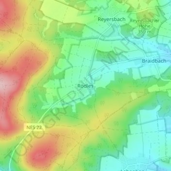 Rödles topographic map, elevation, terrain