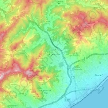 Argentona topographic map, elevation, terrain