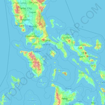 Marinduque topographic map, elevation, terrain
