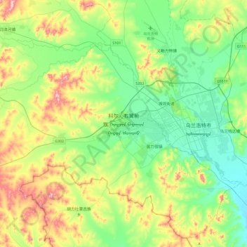 Horqin Right Front Banner topographic map, elevation, terrain