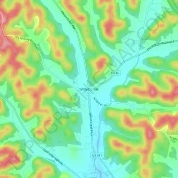 Whites Creek topographic map, elevation, terrain