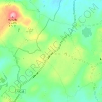 Llanrhyddlad topographic map, elevation, terrain