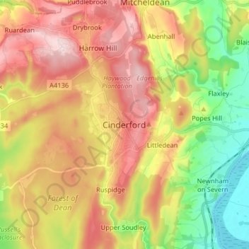 Cinderford topographic map, elevation, terrain