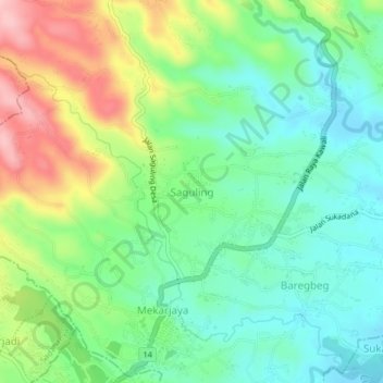 Saguling topographic map, elevation, terrain