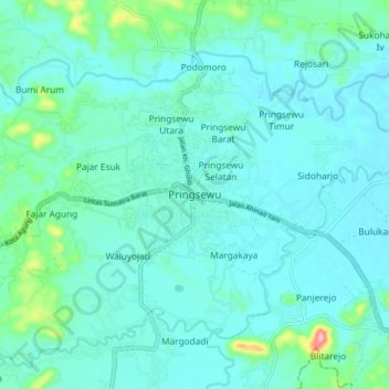 Pringsewu topographic map, elevation, terrain