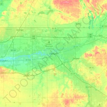 Elkhart topographic map, elevation, terrain