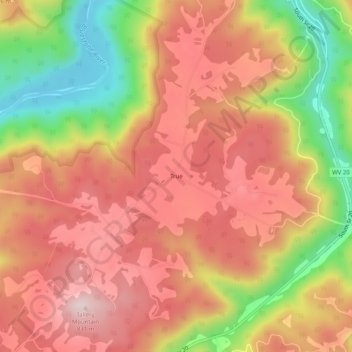 True topographic map, elevation, terrain
