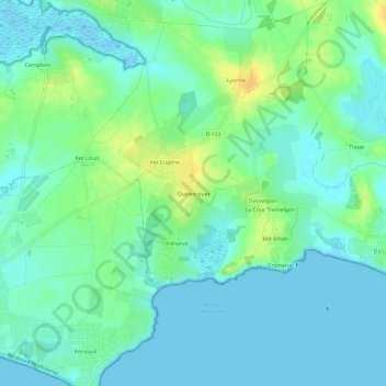 Quelescouet topographic map, elevation, terrain