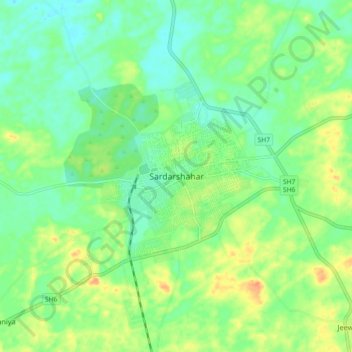 Sardarshahar topographic map, elevation, terrain