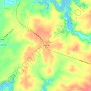McDaniels topographic map, elevation, terrain