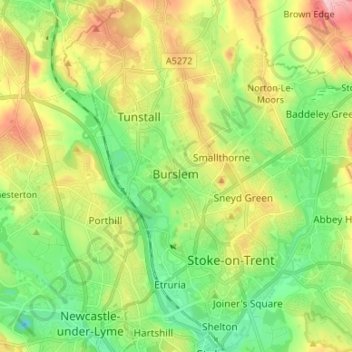 Burslem topographic map, elevation, terrain