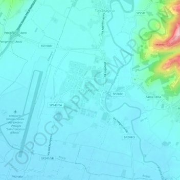 Petrignano topographic map, elevation, terrain