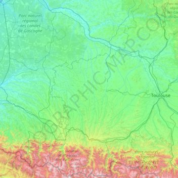 Gascogne topographic map, elevation, terrain