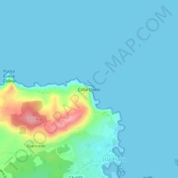 Cabo Quejo topographic map, elevation, terrain