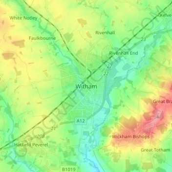 Witham topographic map, elevation, terrain