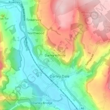Darley Hillside topographic map, elevation, terrain