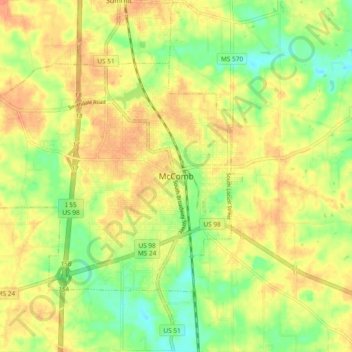 McComb topographic map, elevation, terrain