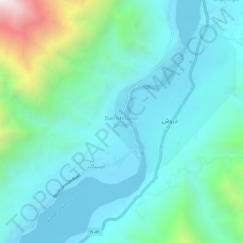 Damshogoor Drosh topographic map, elevation, terrain