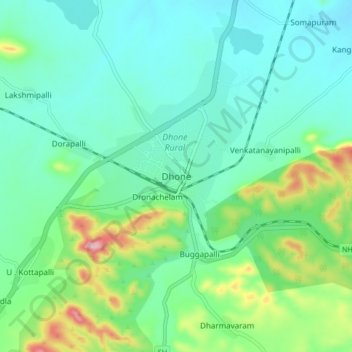 Dhone topographic map, elevation, terrain