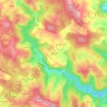 Les Bories topographic map, elevation, terrain