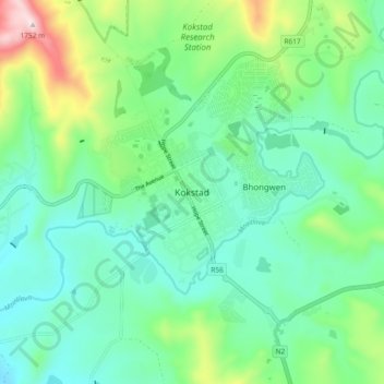 Kokstad topographic map, elevation, terrain