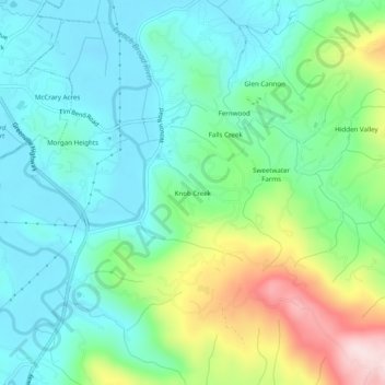 Knob Creek topographic map, elevation, terrain