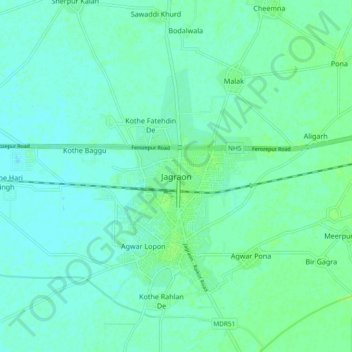 Jagraon topographic map, elevation, terrain