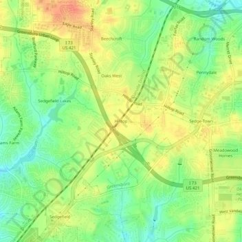 Hilltop topographic map, elevation, terrain