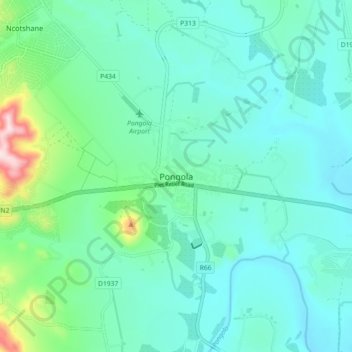Pongola topographic map, elevation, terrain