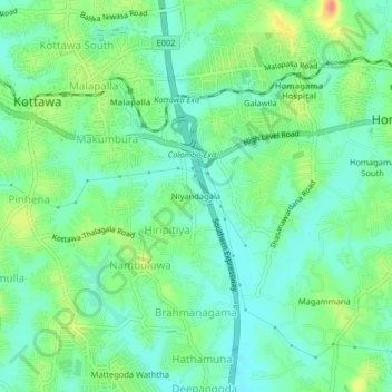 Niyandagala topographic map, elevation, terrain