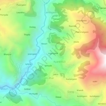 sujjargaon topographic map, elevation, terrain