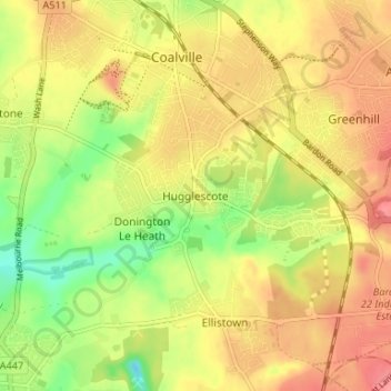 Hugglescote topographic map, elevation, terrain
